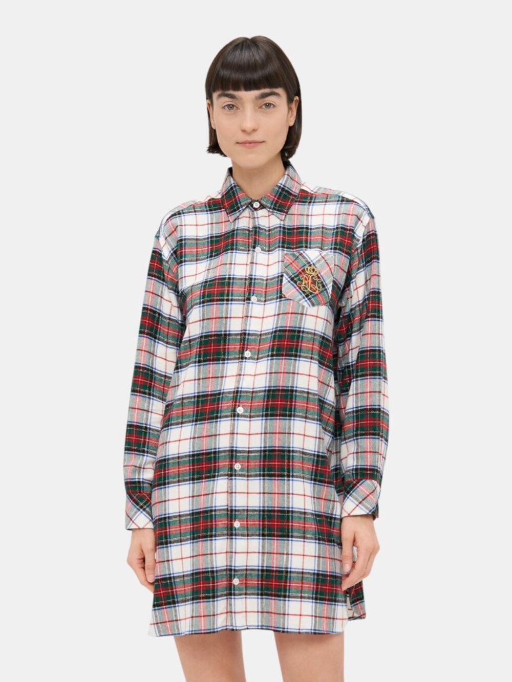 NWT LAUREN RALPH LAUREN PLAID COTTON BLEND BUTTON FRONT SLEEPSHIRT SIZE M